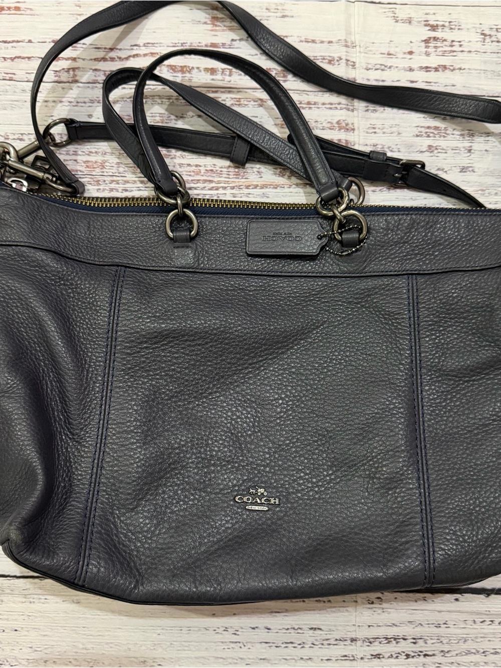 Coach Black Pebbled Leather Satchel / Shoulder Bag with Crossbody Strap